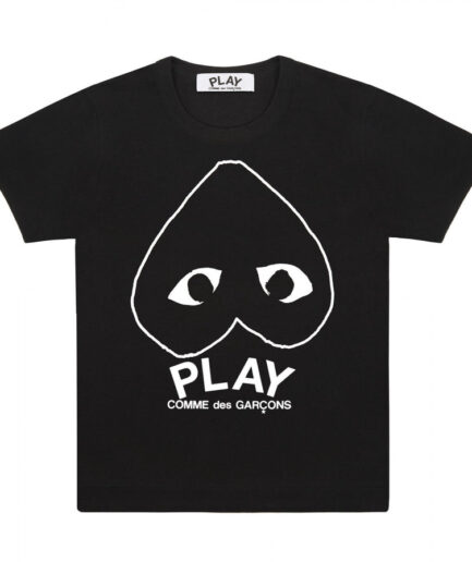 PLAY BLACK T-SHIRT WITH WHITE HEART OUTLINE