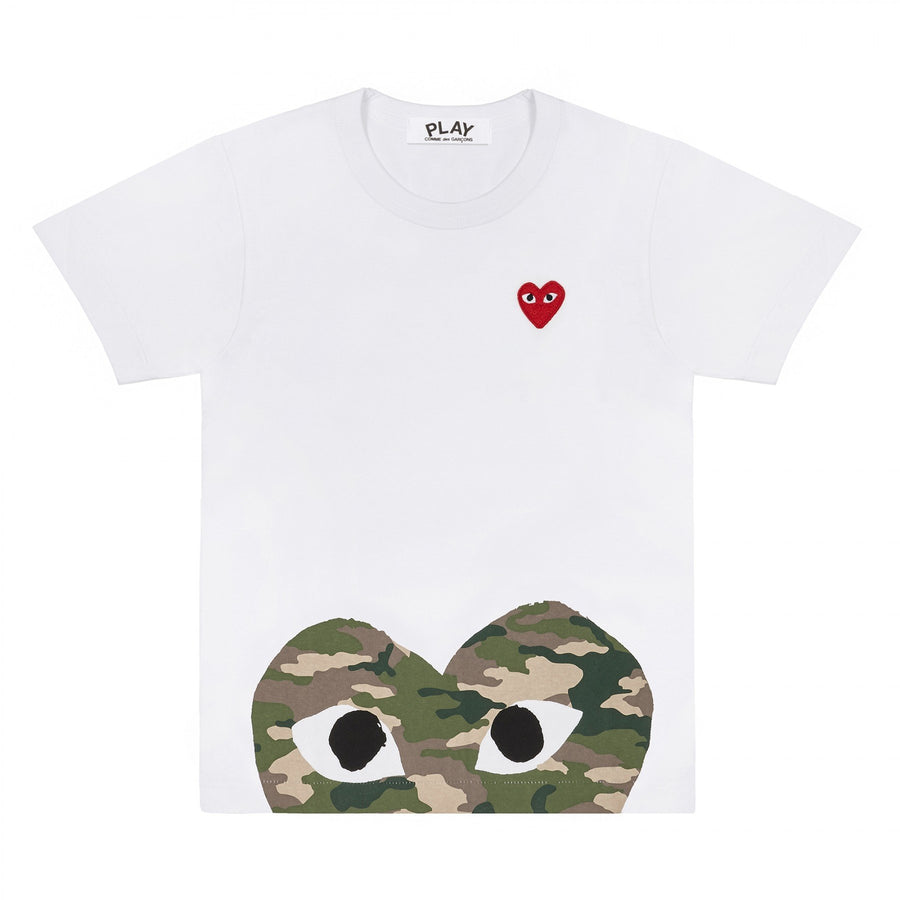 PLAY WHITE T-SHIRT WITH CAMO PRINTED HALF HEART