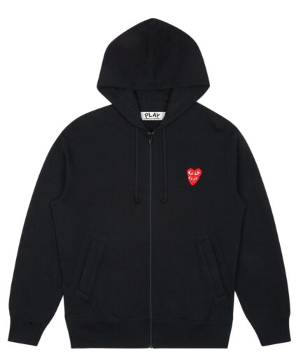 Play Comme des Garçons Hooded Sweatshirt with Double Red Heart (Black)